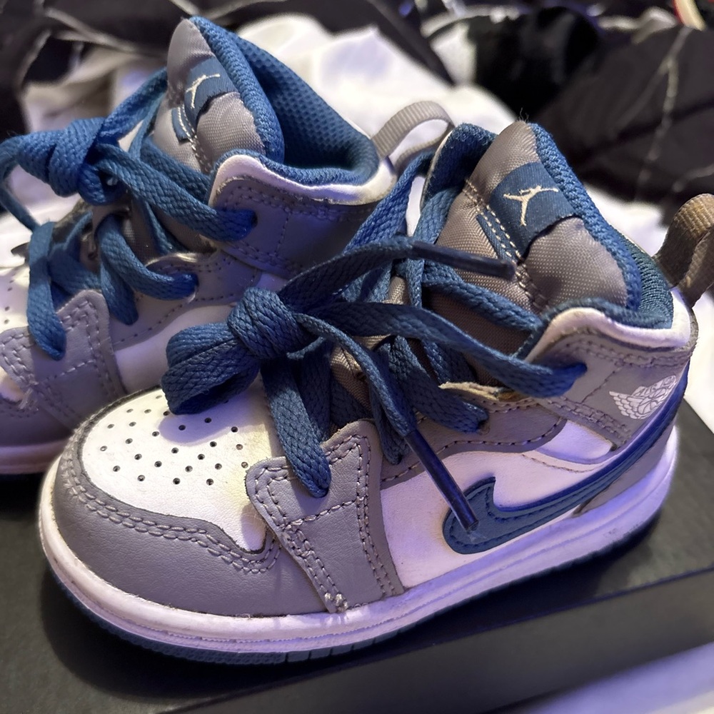 Kids Blue and Gray Jordan Sneakers